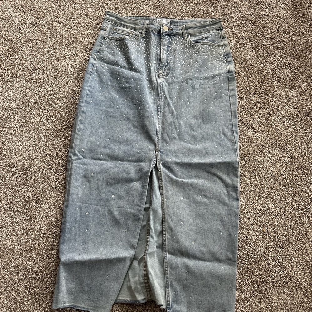 Kiwi Light Blue Denim Skirt with Silver Accents
